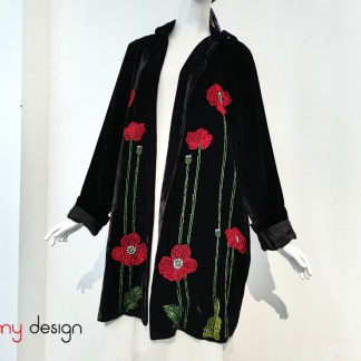 Black velvet coat embroidered with poppies